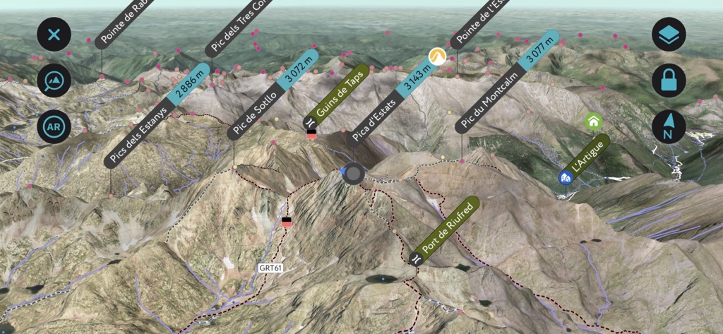 PeakVisor mobile app’s 3D generation of Pica d’Estats, Catalonia, Spain