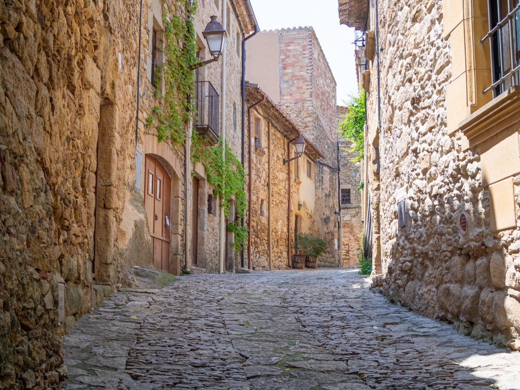 The stone streets of a medieval Catalan village, Catalonia, Spain