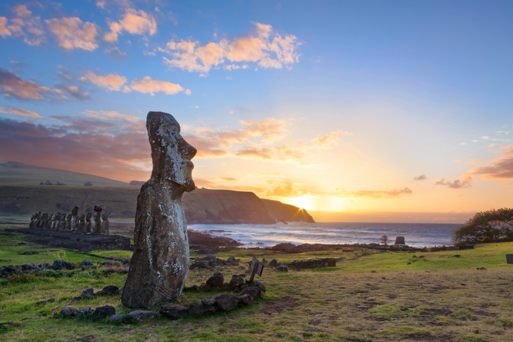 Sunrise at the Ahu Tongariki on Easter Island, Chile