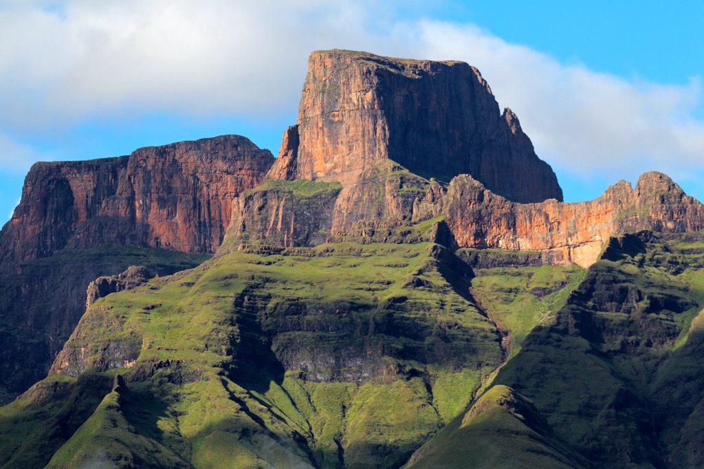 Basalt and sandstone formations define the rugged character of the Drakensberg. Drakensberg Mountains