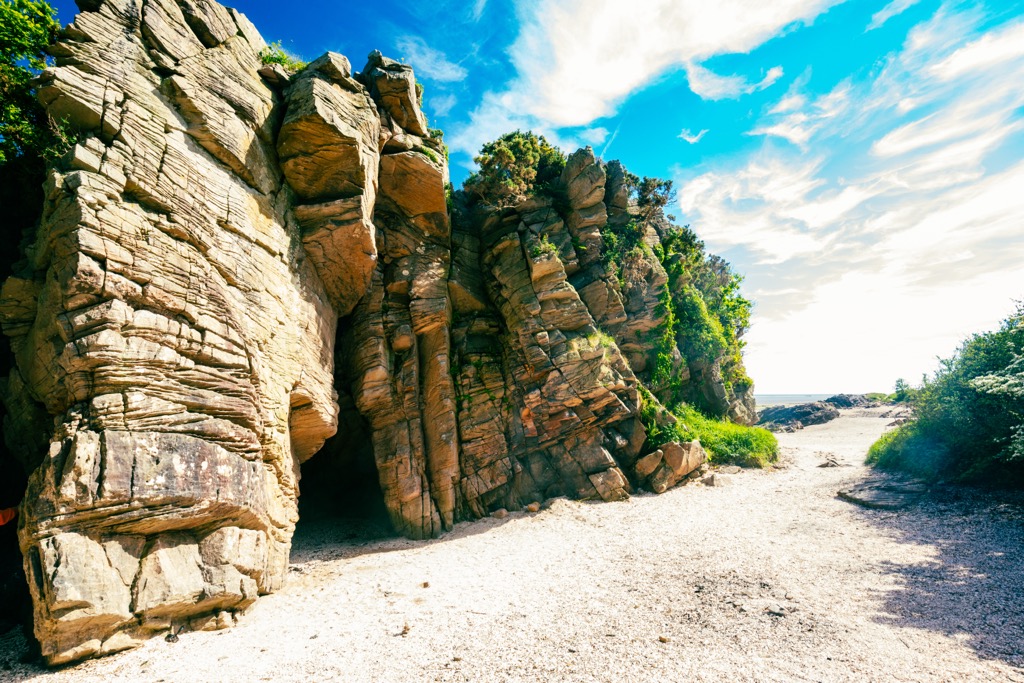 340-million-year-old sandstones, limestones and mudstones form parts of Dumfries and Galloway’s coastline, including at Powillimount Beach. Dumfries and Galloway