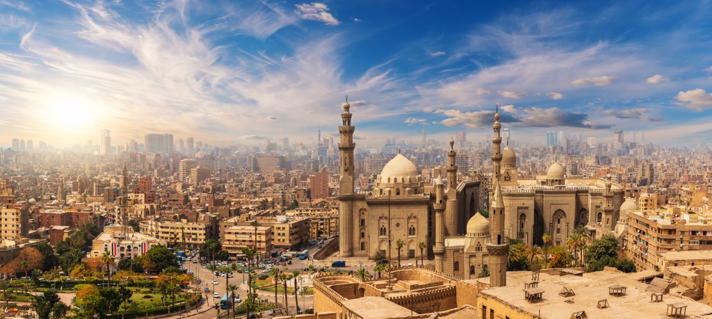 Sultan Hassan Madrasah Mosque at sunset, Cairo Citadel, Egypt