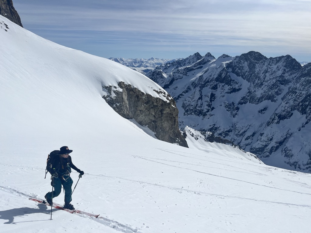 Cutting an efficient skin track. Photo: Sergei Poljak. Faster Ski Touring