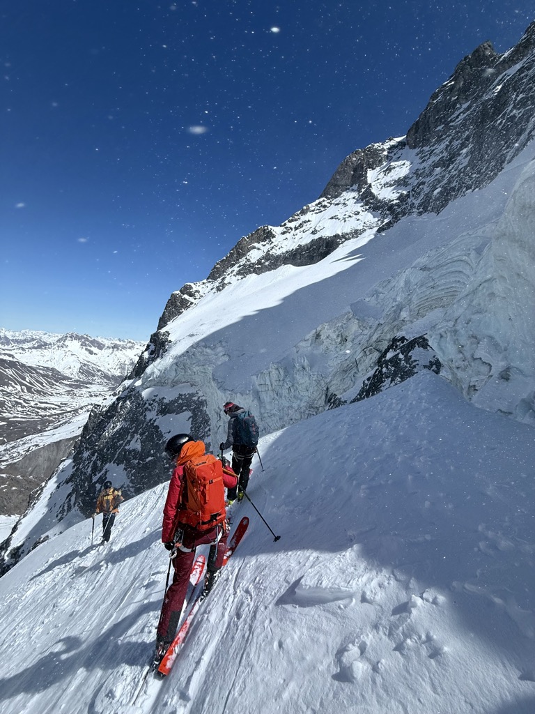 Navigating the pinch points on the Col Claire descent. Photo: Ella Lochhead. Journal des Ecrins: Col Claire Ski Descent