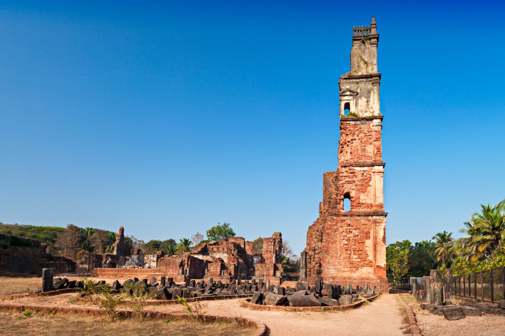 Ancient ruins of Old Goa. Goa Mountains