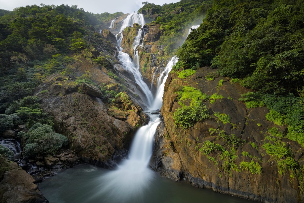 Dudhsagar Falls in the rainforest of Sonaulim, Goa. Goa Mountains