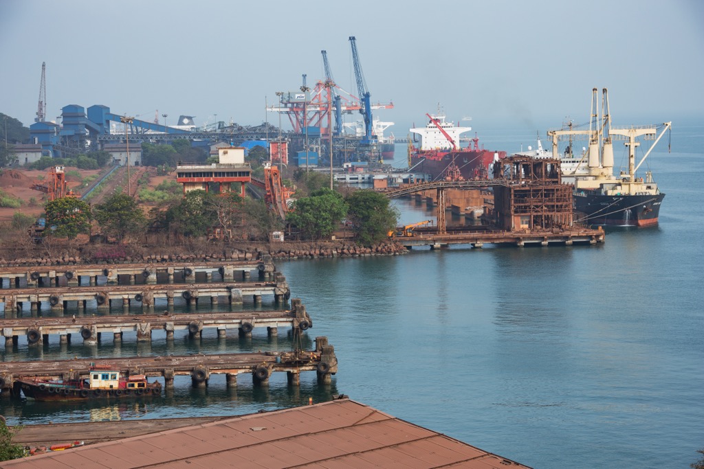 Mormugo Port in Vasco da Gama on the Arabian Sea. Goa Mountains
