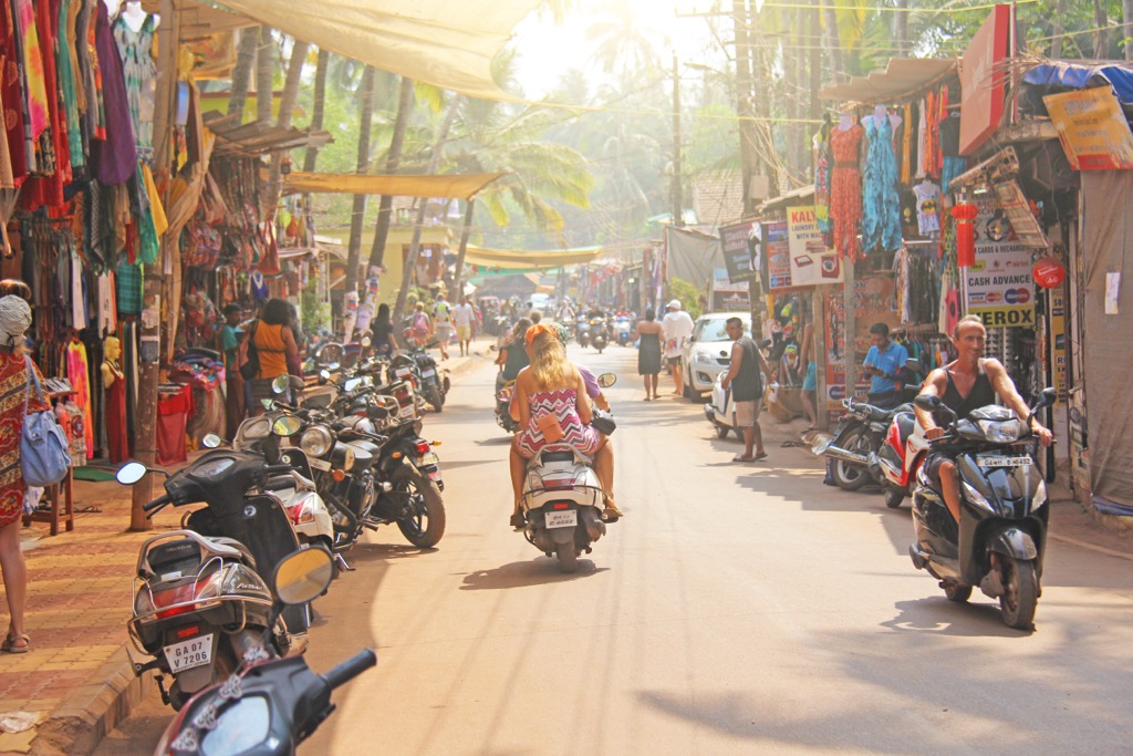 Bustling main streets of Arambol, Goa. Goa Mountains