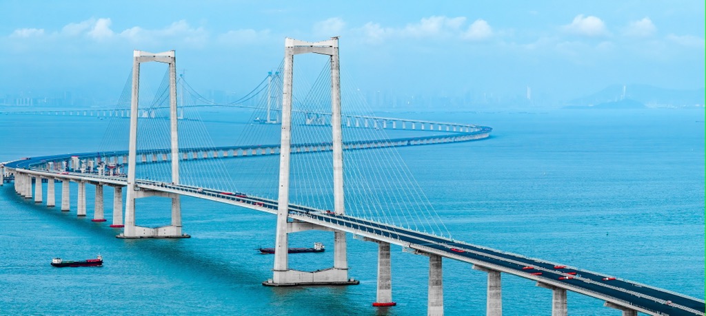 Shenzhen Middle Channel Bridge, exhibiting the scale of the Pearl River Delta. Guangdong
