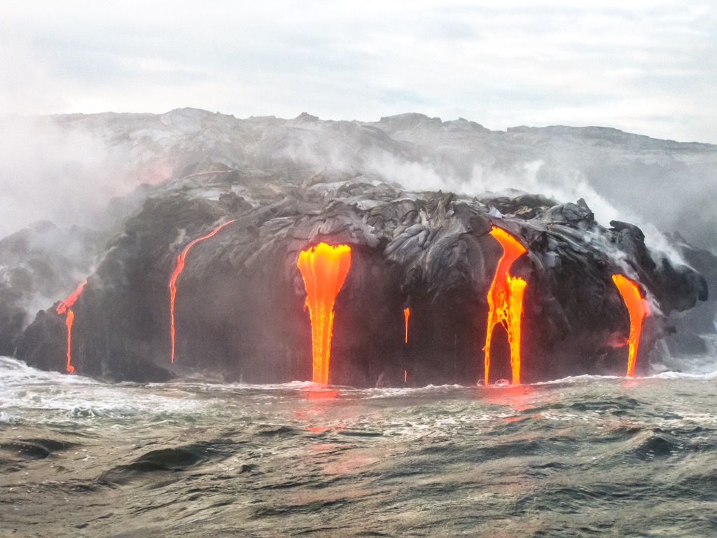 Kilauea expands into the sea during an eruption. Hawaii County