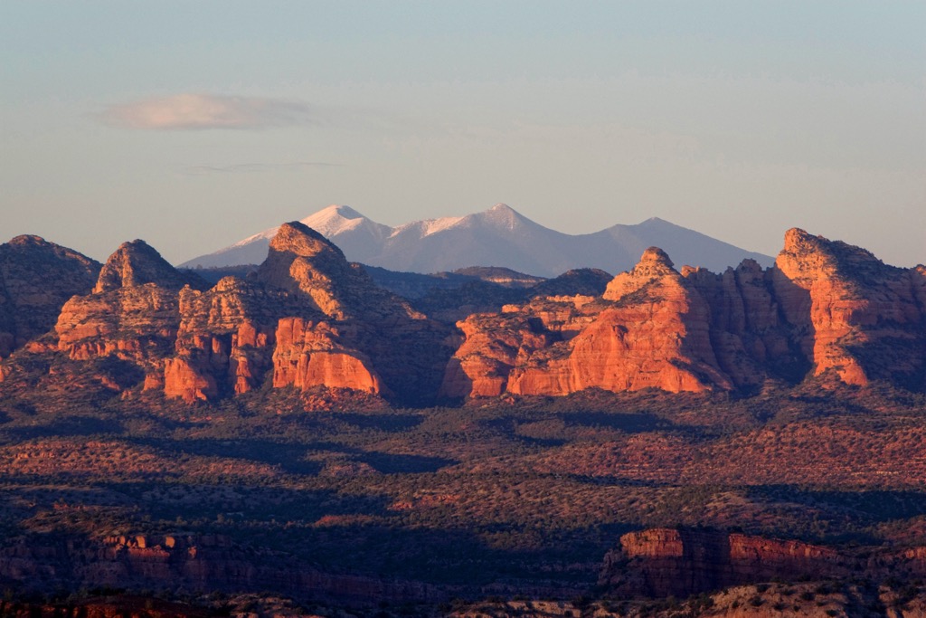 San Francisco peaks and the rocks of Sycamore Canyon, Arizona