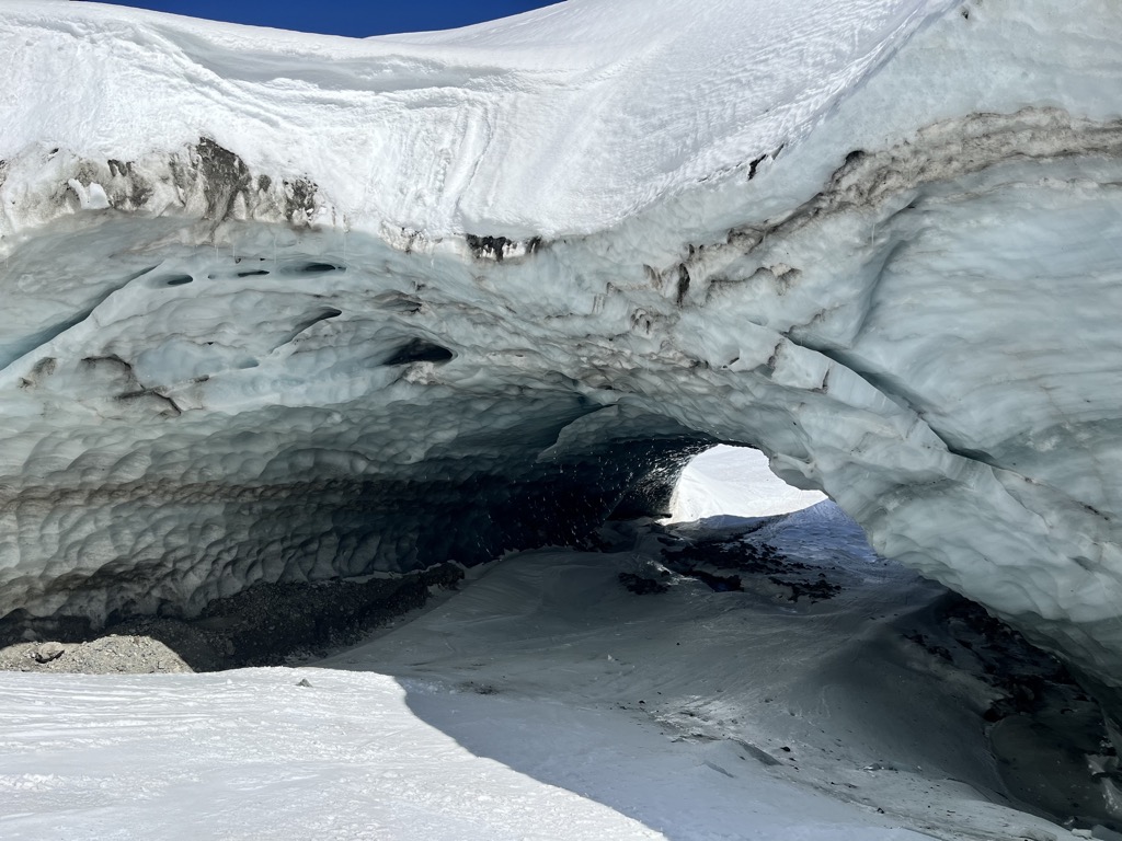 The ice tunnel on the lower remnant of the Glacier d’Armande. Photo: Sergei Poljak. Journal des Ecrins: Col Claire Ski Descent