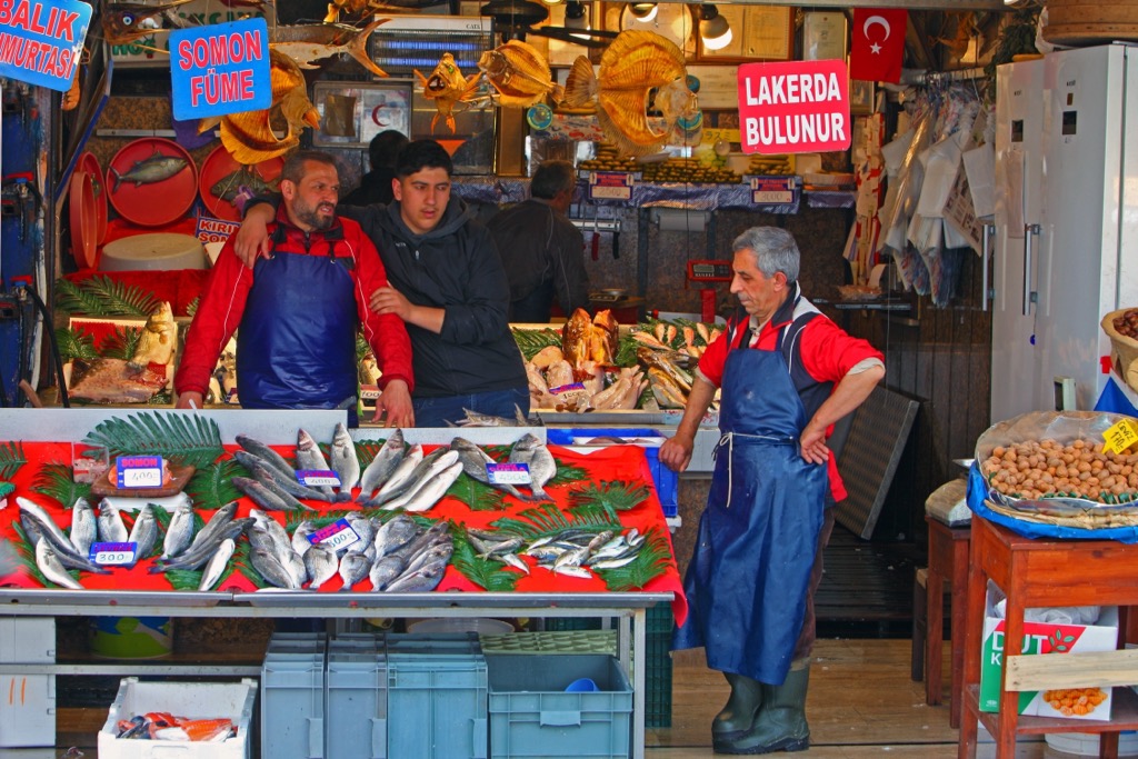 A fish stall at an Istanbul bazaar. Istanbul