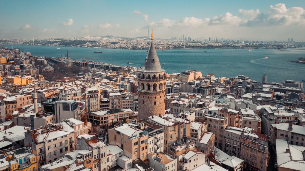 The Galata Tower in winter. Istanbul