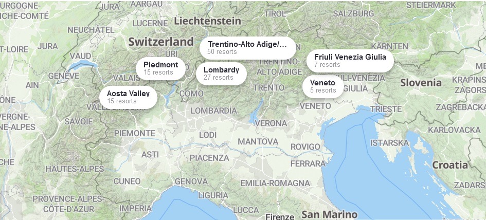 Italy Ski Resorts Map