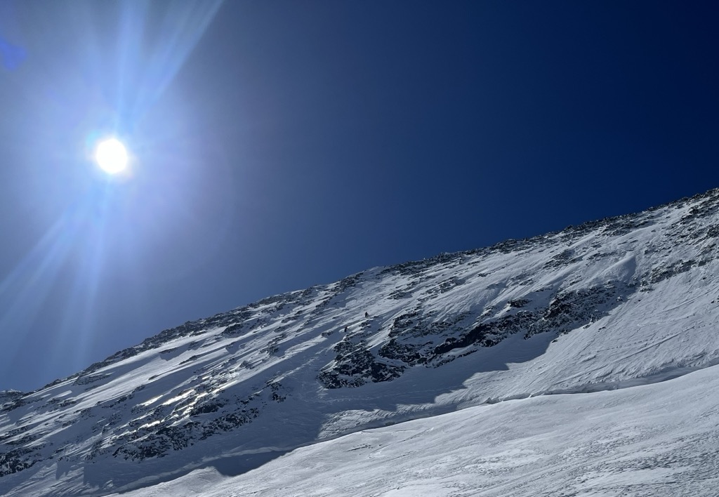 The boys make haste up the Coolidge Couloir to the summit. Photo: Sergei Poljak. Journal des Ecrins Ski