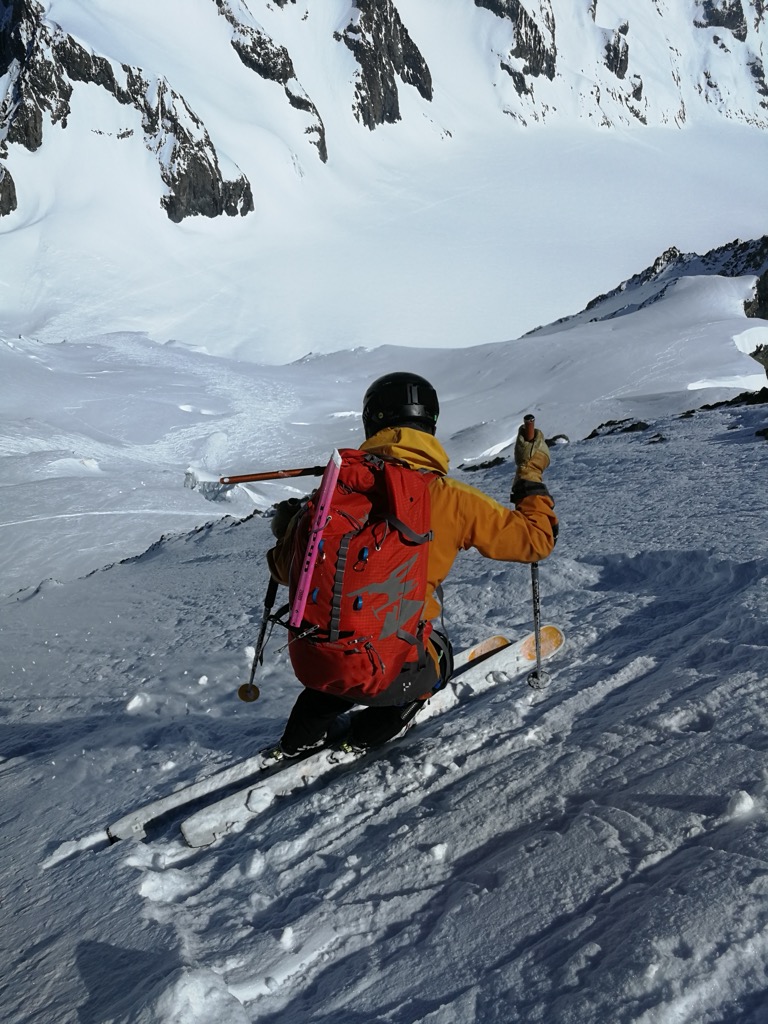 Evert sidestepping his way down the Coolidge Couloir of the Barre. Photo: Filip Rentschler. Journal des Ecrins Ski