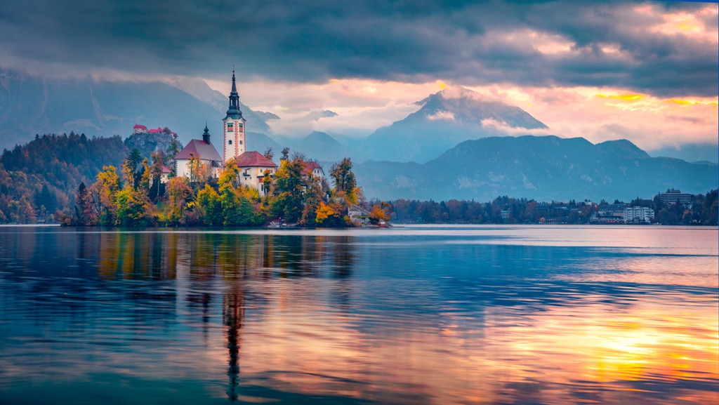 Lake Bled is one of Slovenia’s national treasures. Julian Alps and Prealps