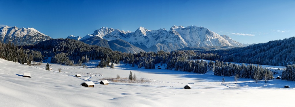 The Karwendel Mountains near Mittenwald during winter. Karwendel