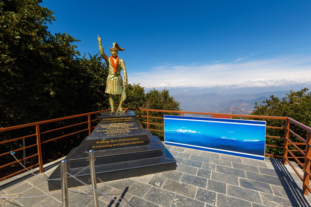 The statue of King Shah atop Chandragiri Hill. Kathmandu