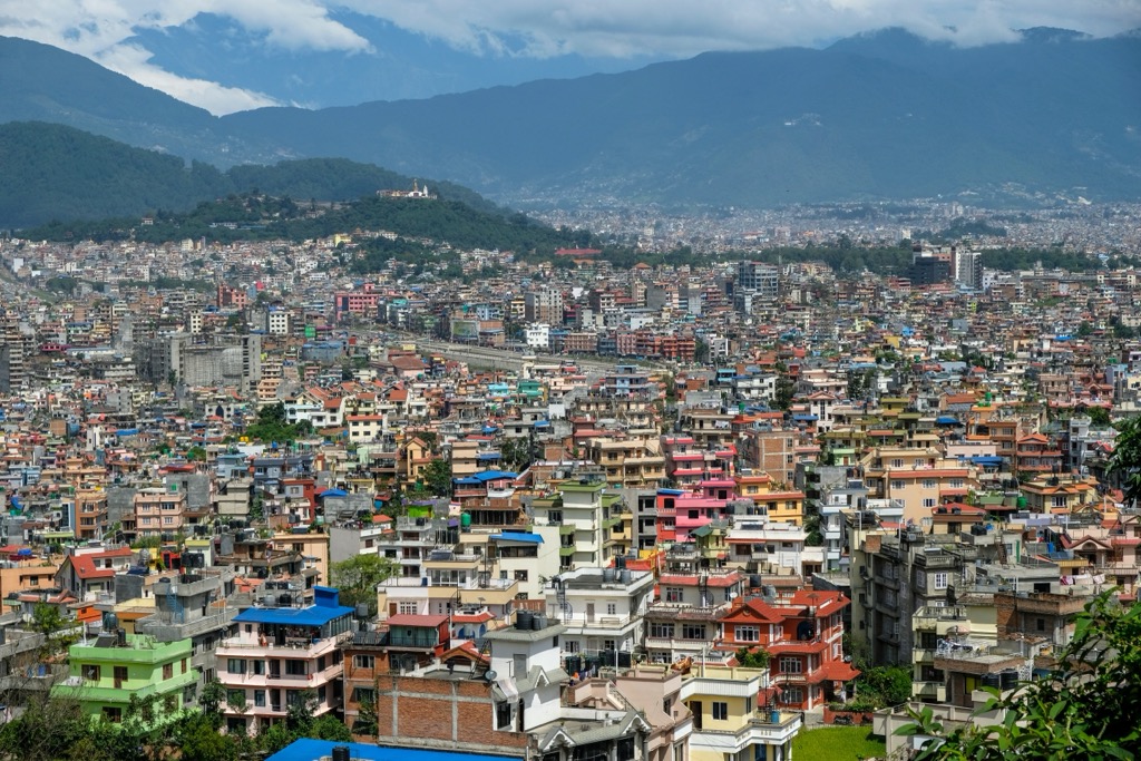 Kathmandu has no high-rise buildings due to earthquake safety regulations. Kathmandu