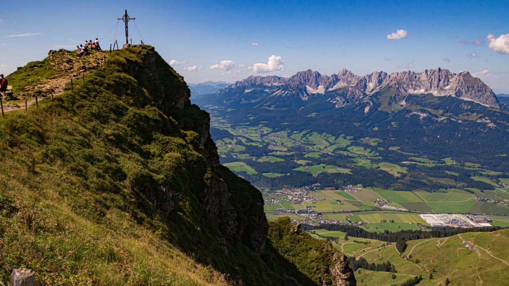 The summit view from Kitzbüheler Horn (1,996 m / 6,549 ft) towards the Kaisergebirge. Kitzbuehel Alps