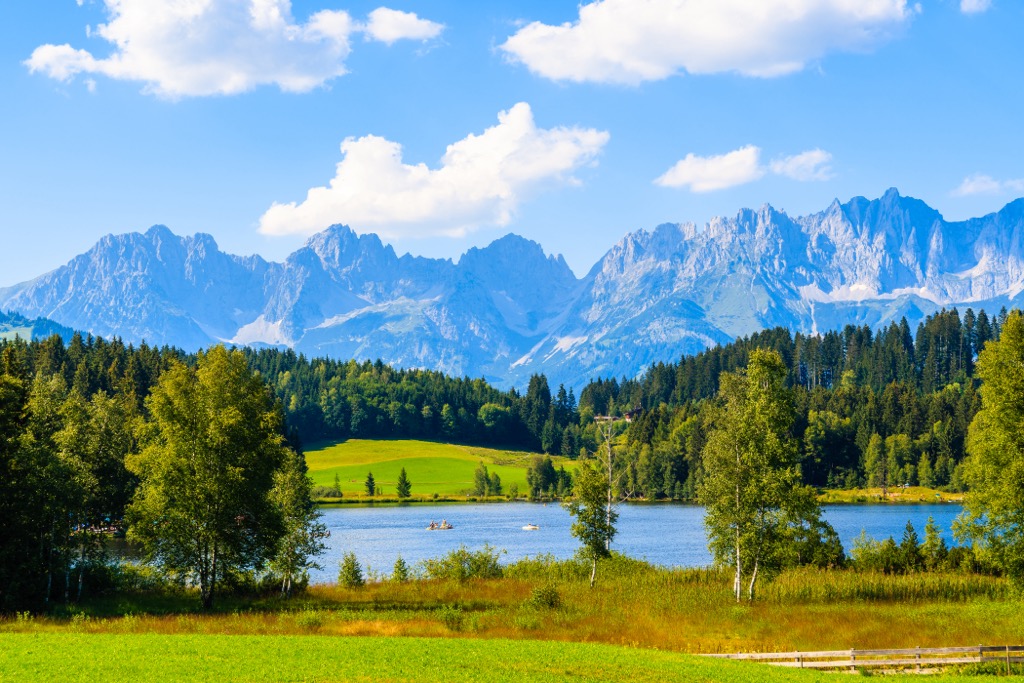 The view from Schwarzsee near Kitzbühel resort. Kitzbuehel Alps