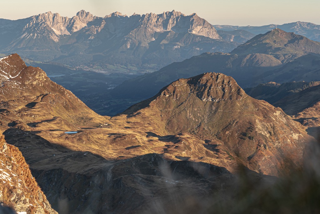 The view from Geißstein (2,363 m / 7,753 ft) towards the Kaisergebirge. Kitzbuehel Alps
