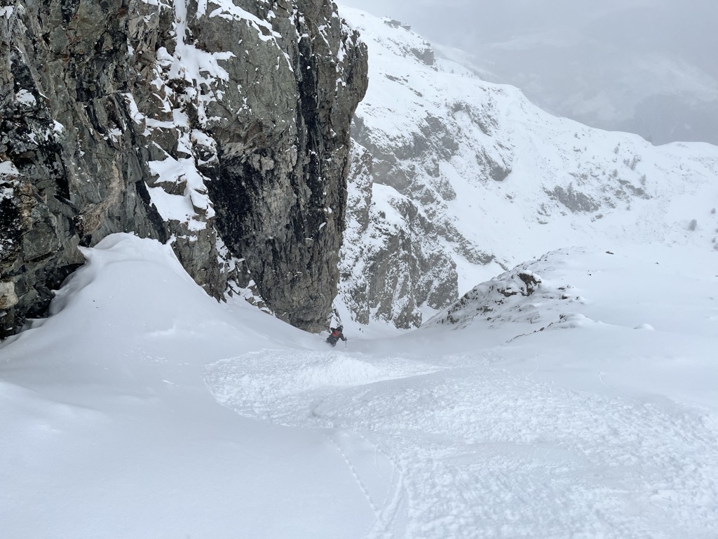 Fresh tracks in the Banane couloir. Photo: Sergei Poljak