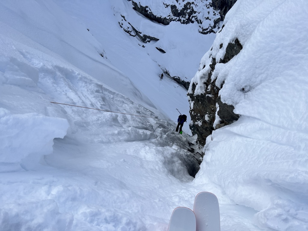 Rappelling into La Voûte. Photo: Sergei Poljak