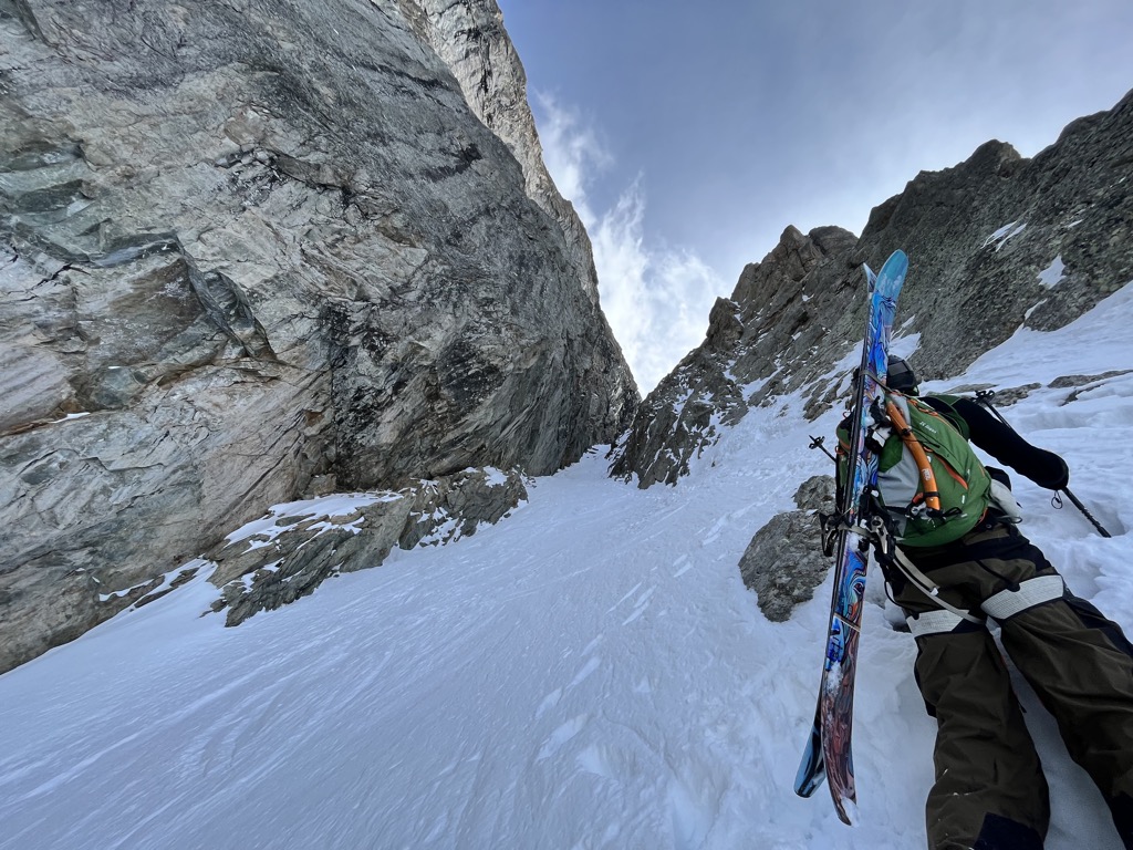 A boney St. Antoine couloir above the Zone Interdit. Photo: Sergei Poljak