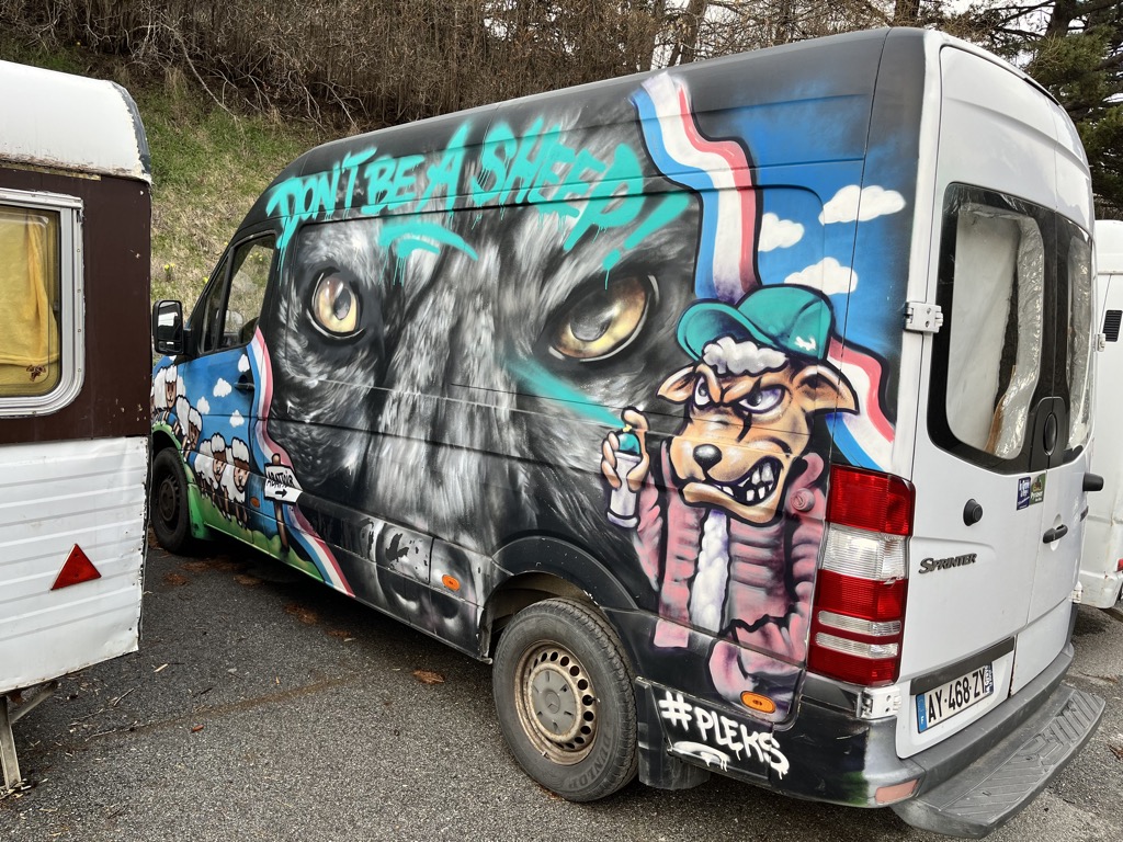 Van life is alive and well in the La Grave parking lot. Photo: Sergei Poljak