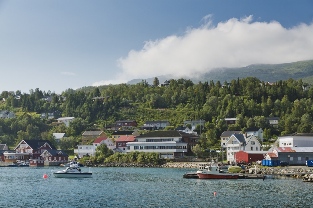 The village of Lyngseidet. Lyngen Alps