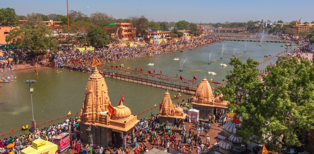 The ancient city of Ujjain during the Simhasth Maha Kumbh Mela religious gathering. Madhya Pradesh Mountains