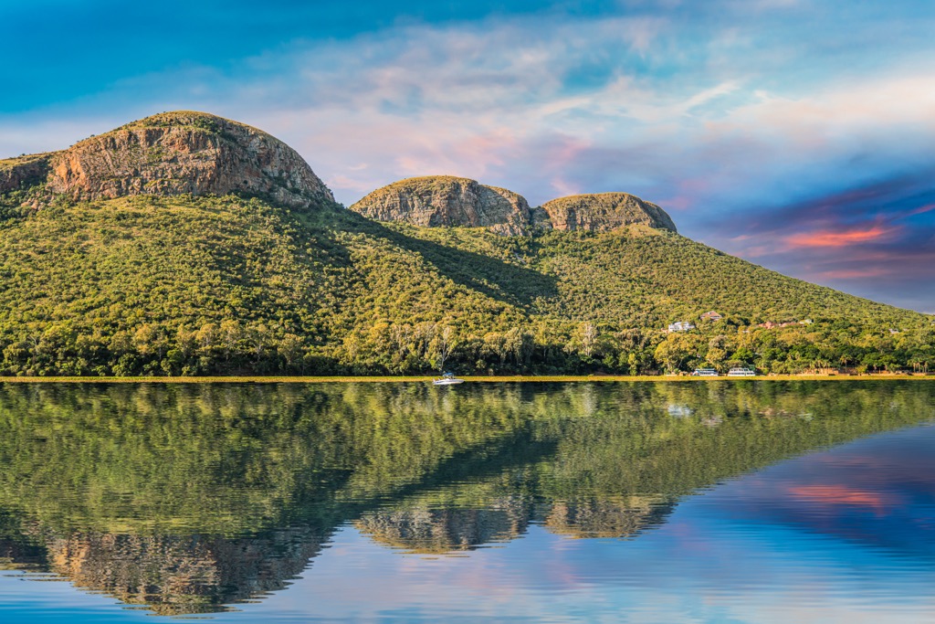 The Magaliesberg mountains as seen from the Hartbeespoort Dam. Magaliesberg