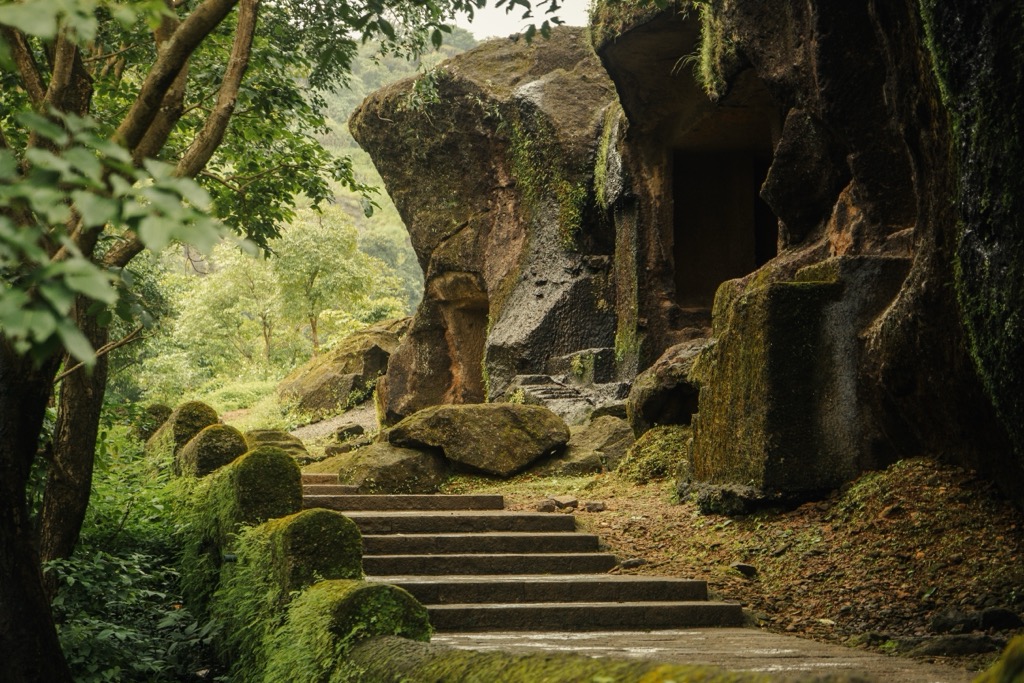 The mysterious and magical approach to Kanheri Caves. Maharashtra Mountains