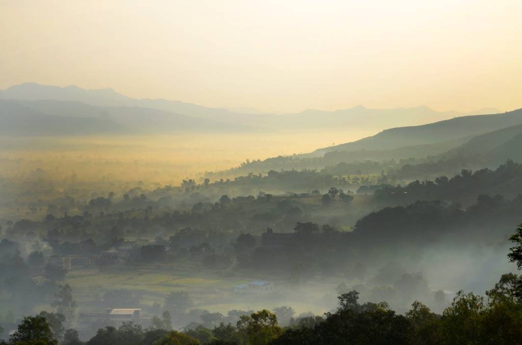 A misty morning in the Pune region of the Western Ghats. Maharashtra Mountains