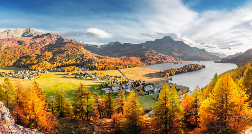 Sils village and lake Sils, Maloja, Switzerland