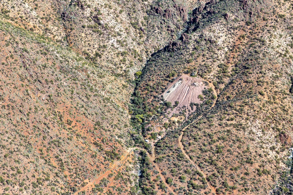 Aerial view of mine shafts, Bradshaw Mountains, Arizona