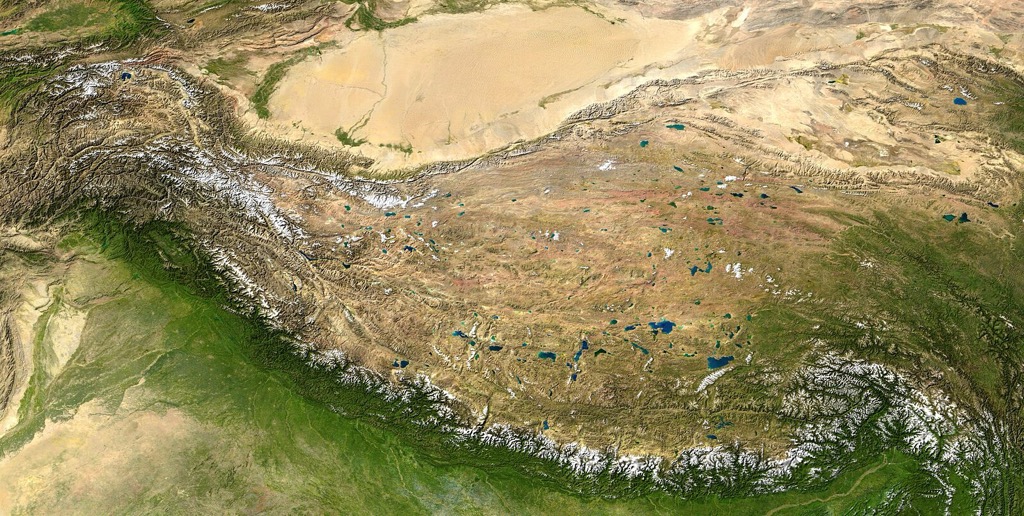 The Himalayan rain shadow seen from satellite. North of the mountains are some of the world’s driest deserts. Mountain Weather
