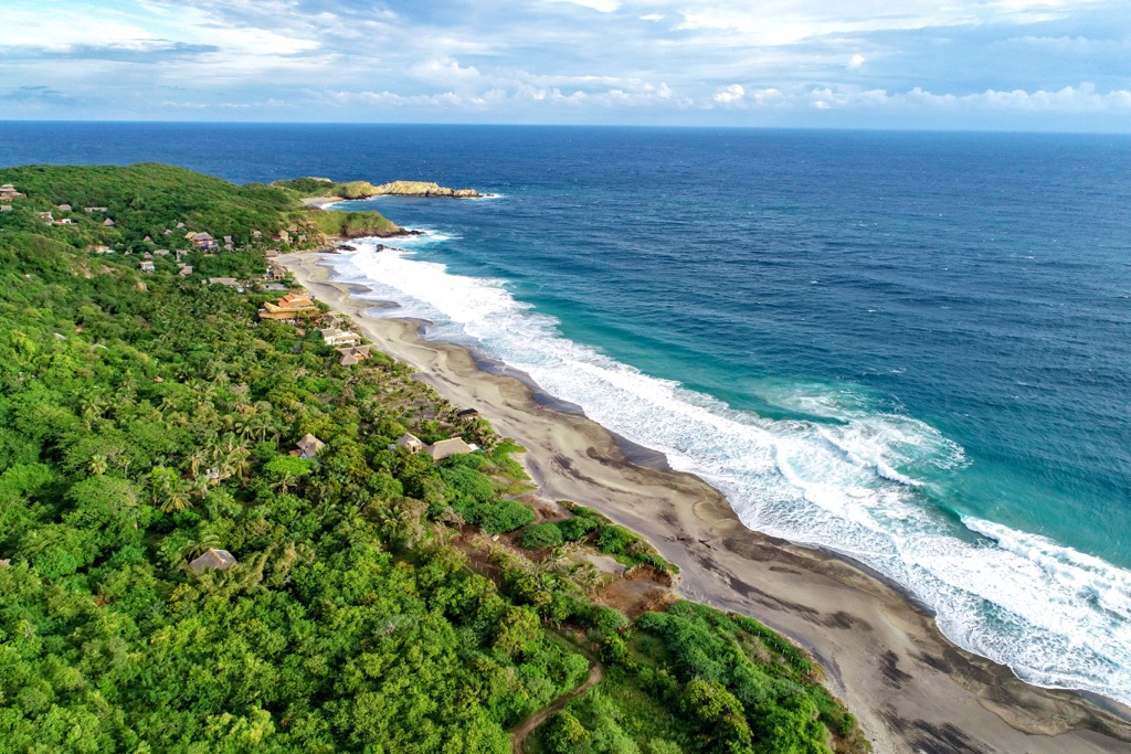 Coast line aerial, Oaxaca, Mexico