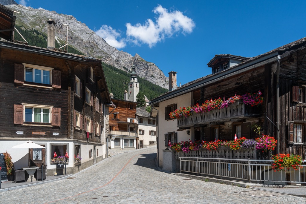 The charming village of Splügen. Oberhalbstein Alps