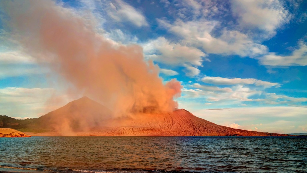 The eruption of the Tavurvur volcano in Papua New Guinea. Papua New Guinea