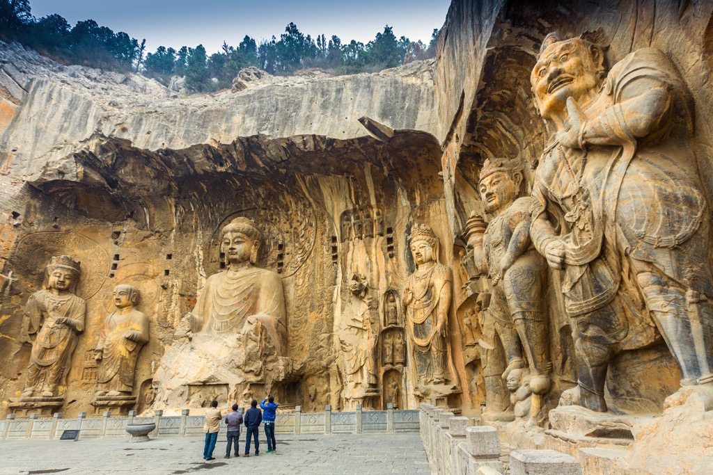 Longmen Grottoes with Buddha's figures, Qinling Mountains, China