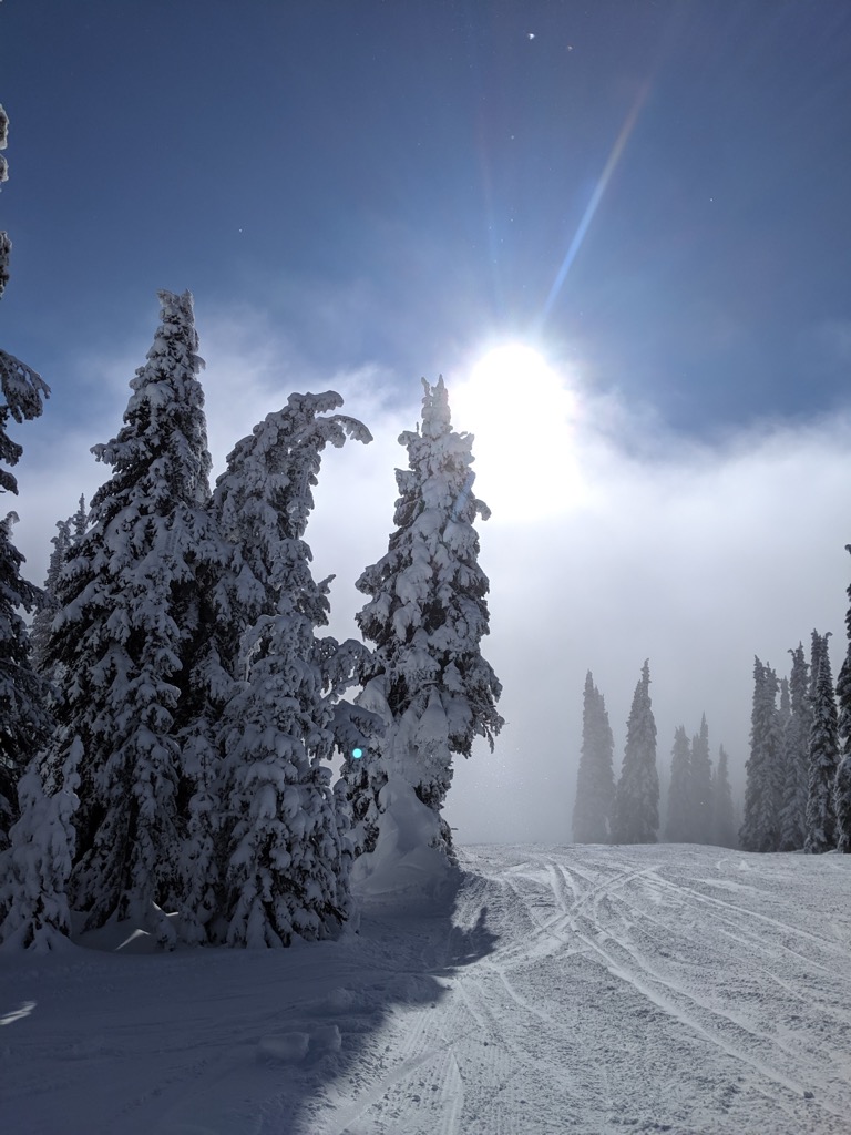 Powdery groomers at RED Mountain. RED Mountain Resort