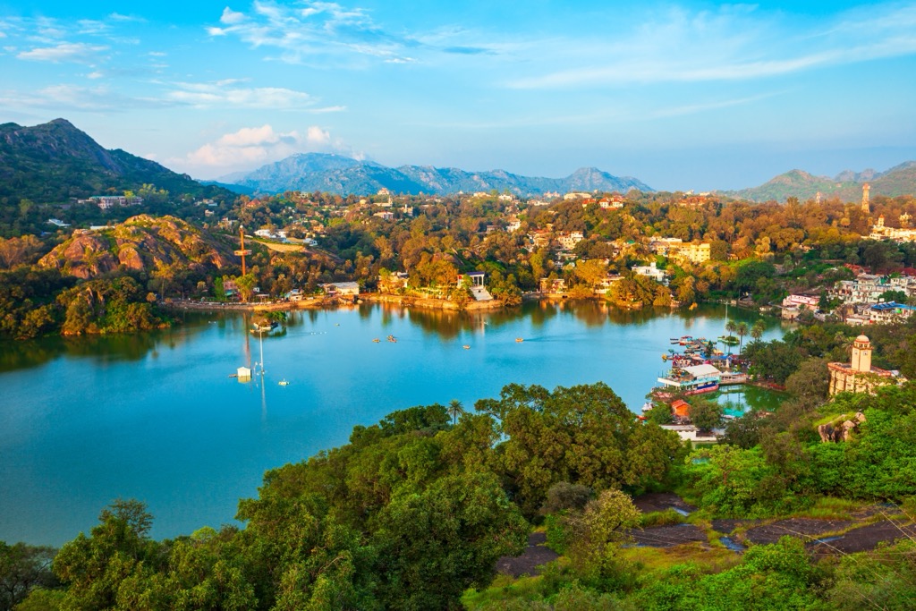 A quintessential view of the Mount Abu Hill Station and Nakki Lake in the foreground. Geography