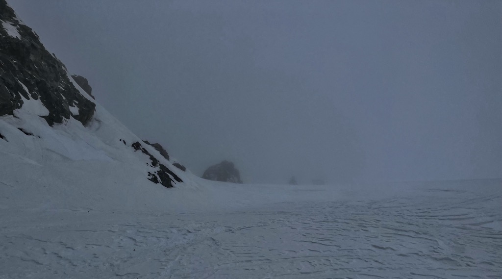 The last of the visibility. It was Blanche from here on out. Photo: Sergei Poljak. Refuge d’Aigle
