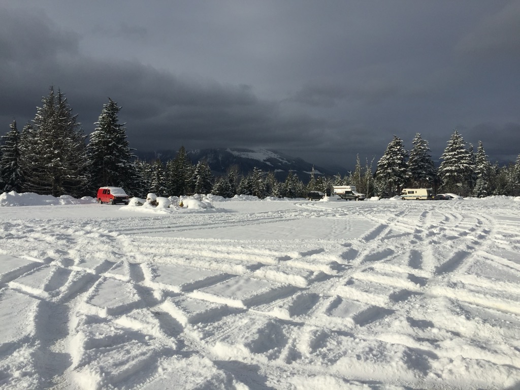 The resort lets camper vans stay for a week in the parking lot. Photo: Sergei Poljak. Revelstoke