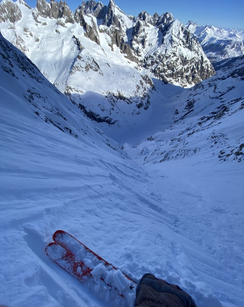 Looking down the Roche Faurio after the rappel. Photo: Anna Lochhead-Sperling. Journal des Ecrins Neige Cordier