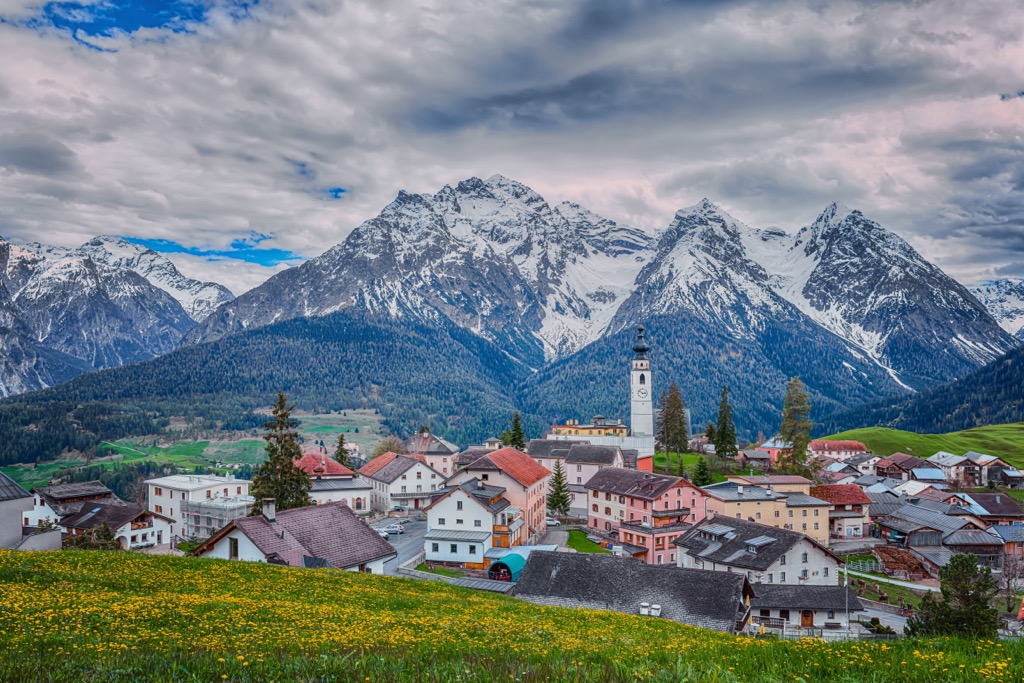 Ftan village in Scuol, a predominantly Romansh-speaking area. Sesvenna Alps